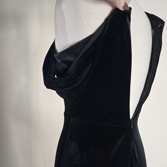 Jenny Yoo Black Velvet Jordan Asymmetrical Shoulder Formal Bridesmaid Dress 10 - Picture 10 of 16